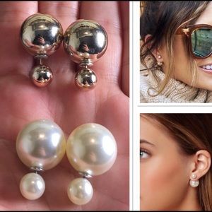 2 prs dbl ball earrings studs. Gold & pearl white